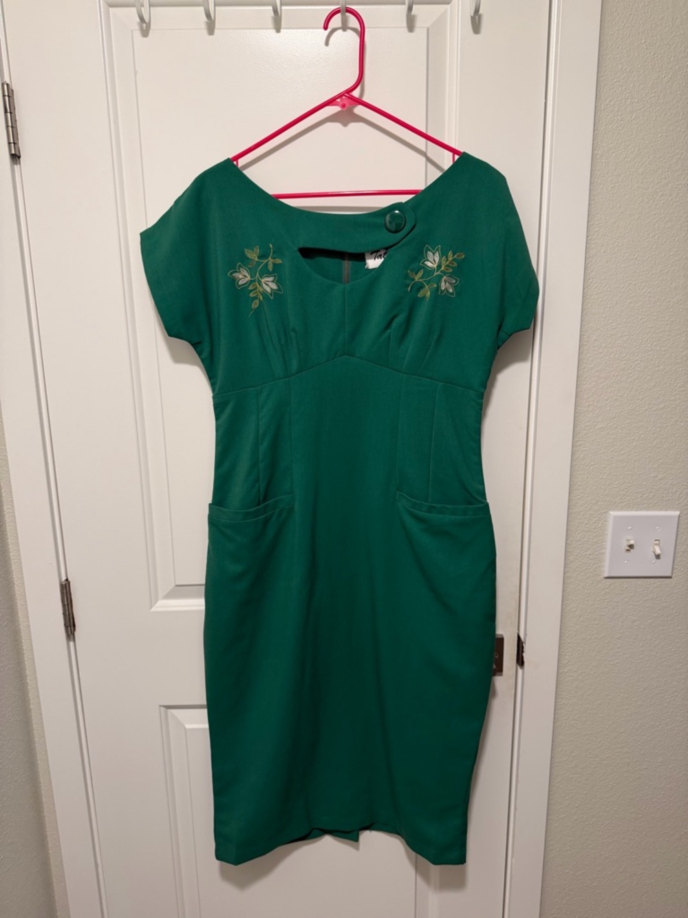 Tatyana Emerald Green Embroidered Sheath Dress